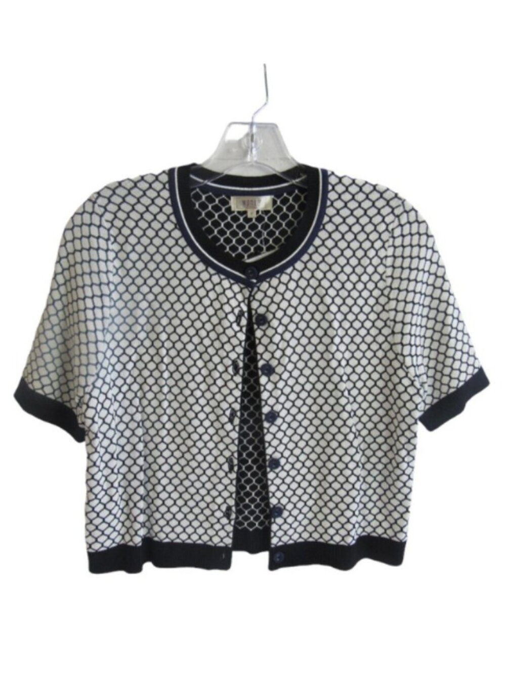 Wanko NWT White/Black/Navy Honeycomb Print Cardigan, Size F (HK), US-Small